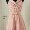 Rot-weiß gestreifter Matrosen-Jumpsuit mit Gürtel, Rückenfrei