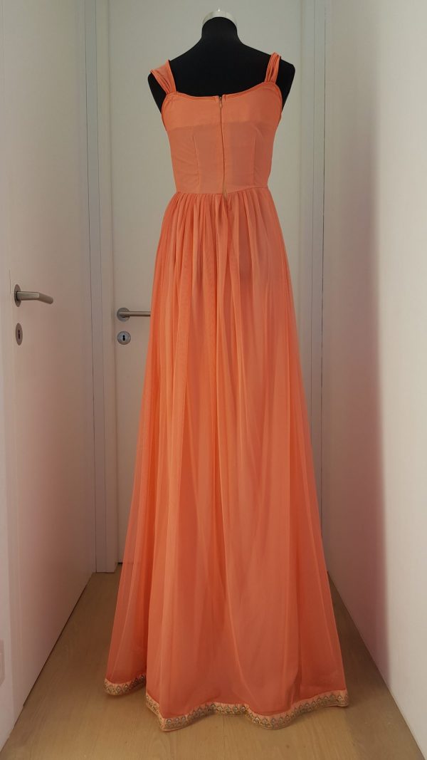 Bodenlanges leichtes Paillettenkleid mit Netzteil im V-Ausschnitt, orange
