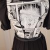 poppiges Dirndl im "Roy Lichtenstein" Design (Comicszenen), Dirndl mit schwarzer Rüschenbluse, schwarze Schürze mit weißen kleinen Punkten