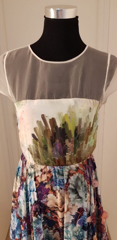 Cocktailkleid, Blumen, blau, weiß, Ninali