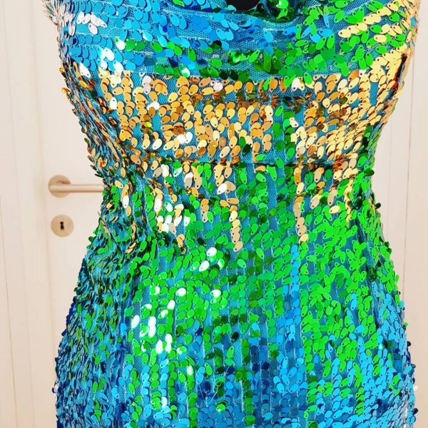 Langes Paillettenbustierkleid in blau, grün, silber, gold, mit eingearbeitetem BH Gr. A-B,