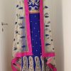 Eleganter Indischer Sari aus Seide in blau, rosa und grün , aufwendig bestickt, mit tranparentem bestickten Kopftuch