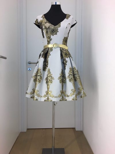 Cocktailkleid, weiß/gold, Fervente