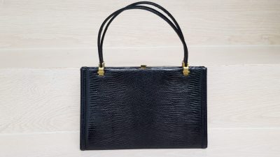 Handtasche, Krokoleder, schwarz