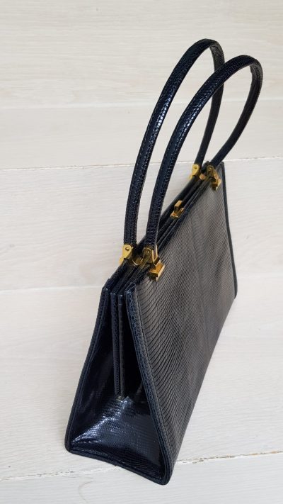 Handtasche, Krokoleder, schwarz