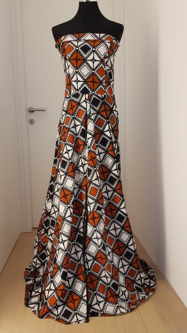 Langes Ethnokleid mit geometrischen Mustern, Bustier, bodenlang
