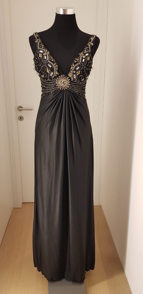 Aufwendiges schwarzes Modelkleid von Adlmüller mit großen Strass-Steinen,