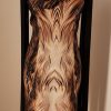 Extravagantes schwarz-braunes Seidencocktailkleid "Fox Fringes" im Animalprint mit extra Schalkragen und langen Fransenärmeln